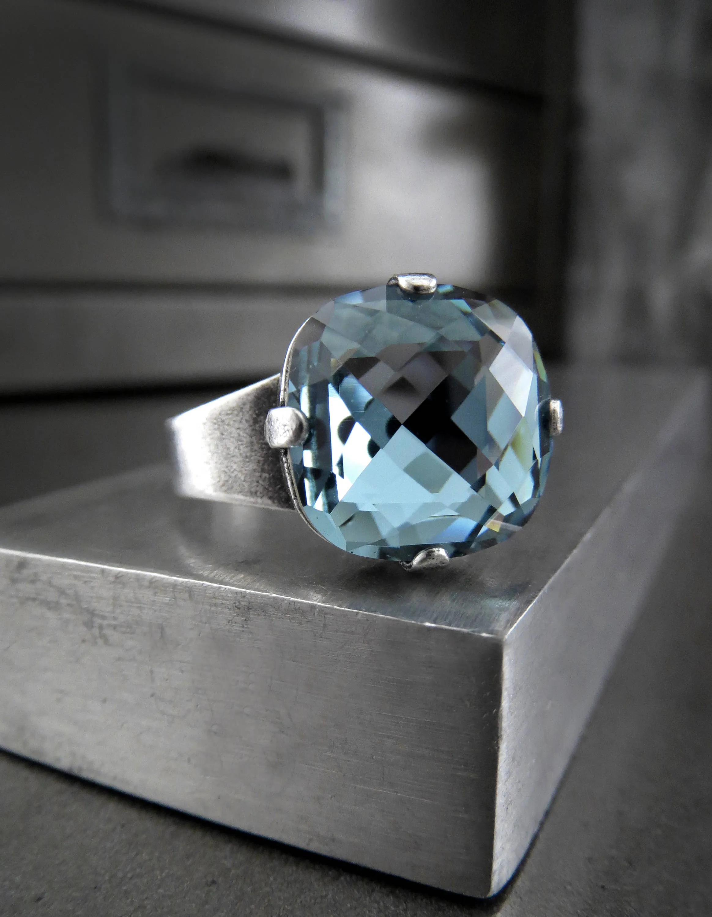 ATMOSPHERE - Slate Blue Crystal Ring - 2 Crystal Size Options