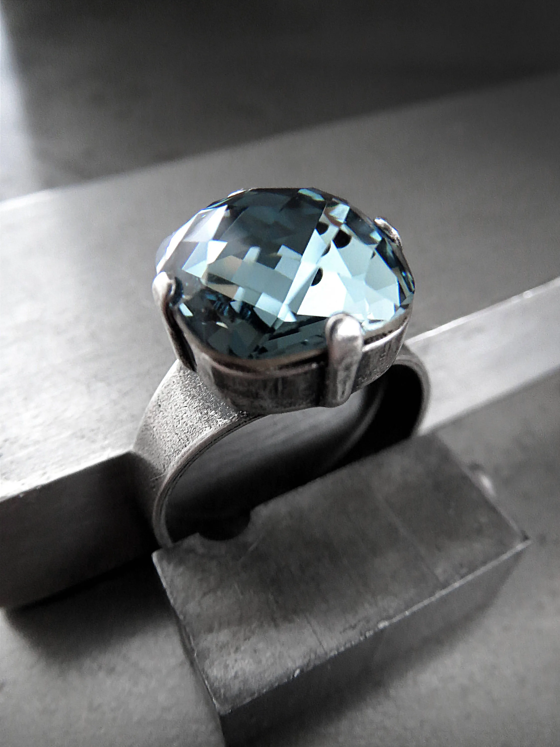 ATMOSPHERE - Slate Blue Crystal Ring - 2 Crystal Size Options