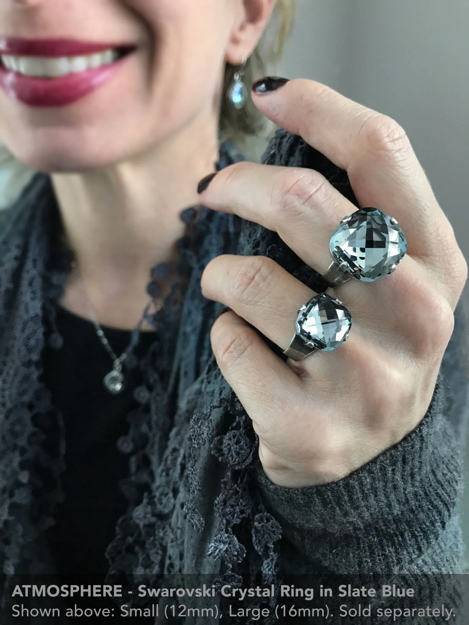 ATMOSPHERE - Slate Blue Crystal Ring - 2 Crystal Size Options