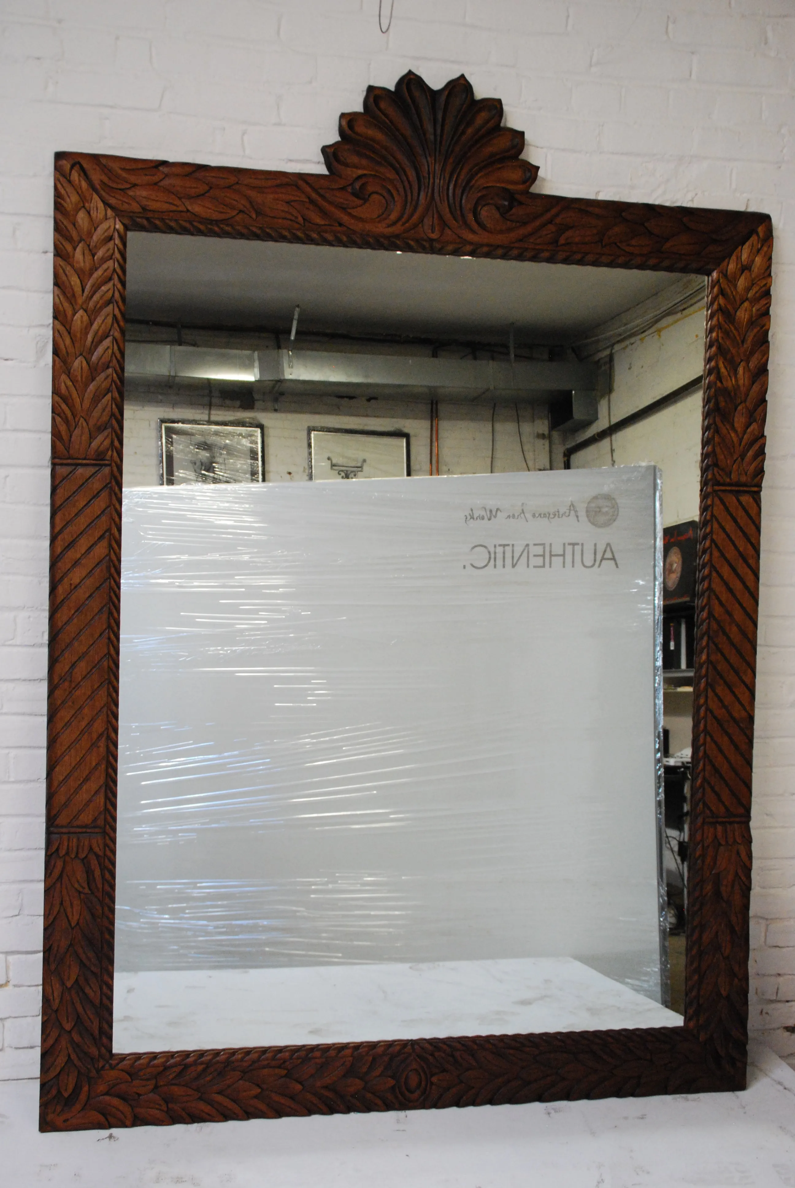 Barn Wood Mirror - Floral Carving