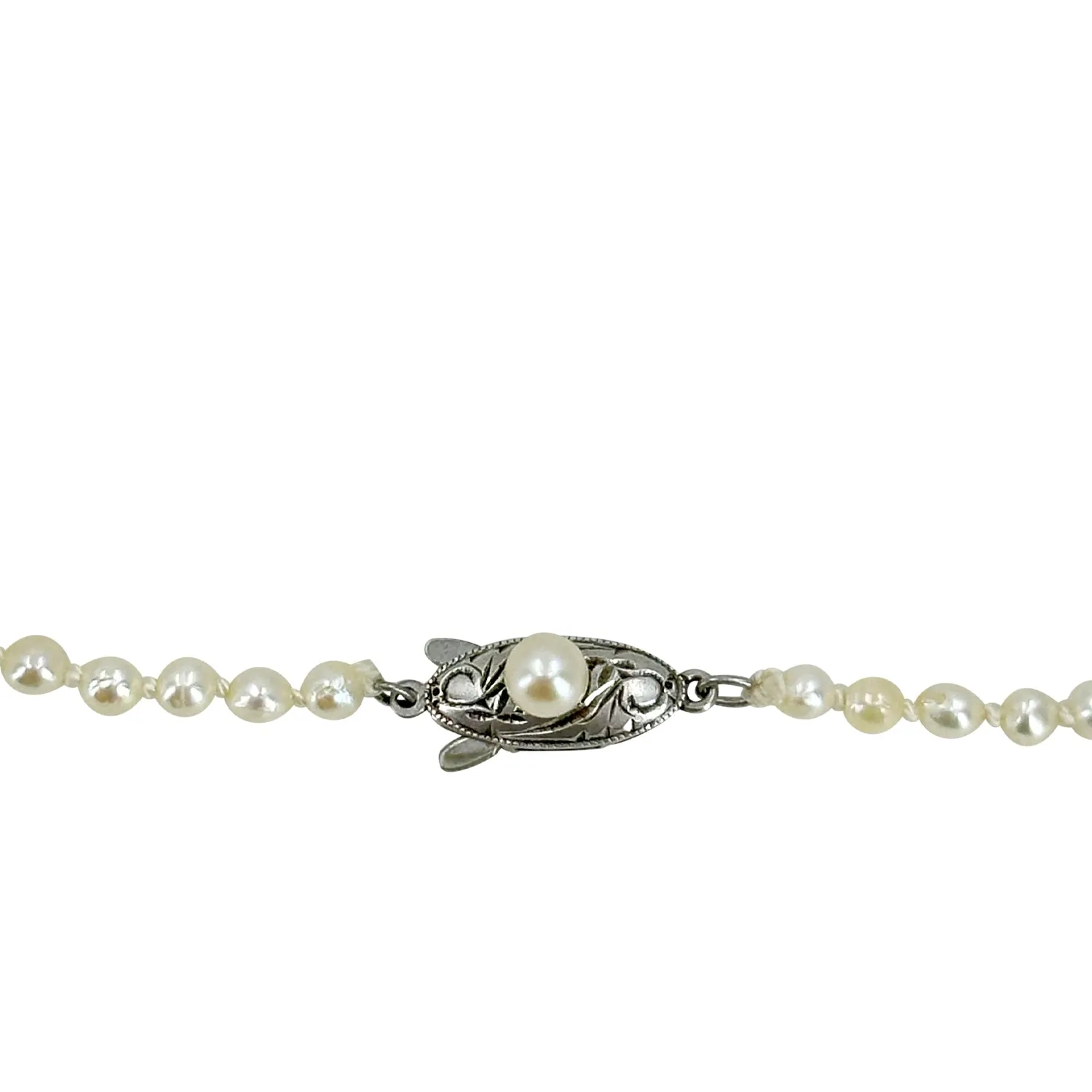 Baroque Art Deco Japanese Saltwater Cultured Akoya Pearl Graduated Necklace - Sterling Silver 19.50 Inch