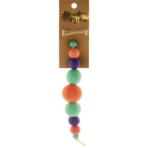 BEAD WOODEN ROUND BRIGHT 1M TWINE   9PC