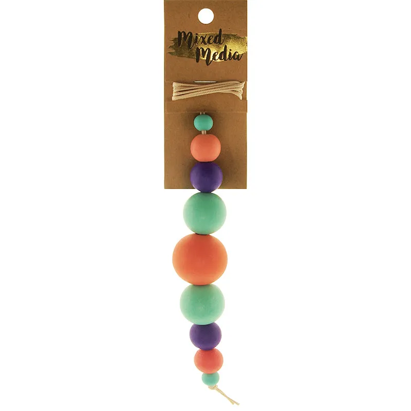 BEAD WOODEN ROUND BRIGHT 1M TWINE   9PC