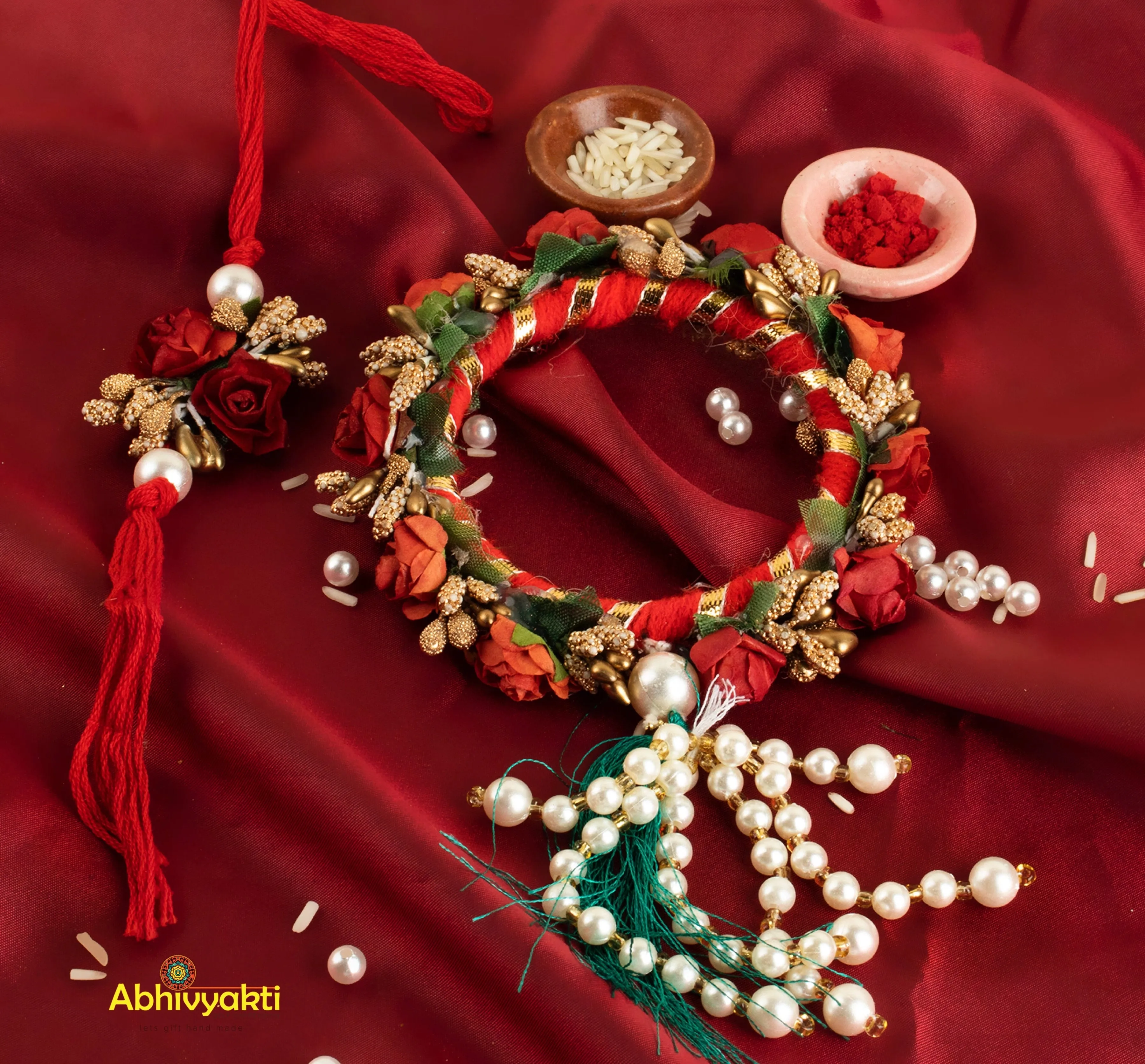 Beautiful Floral Rakhi and Chudi Lumba (INDIA) FREE SHIPPING