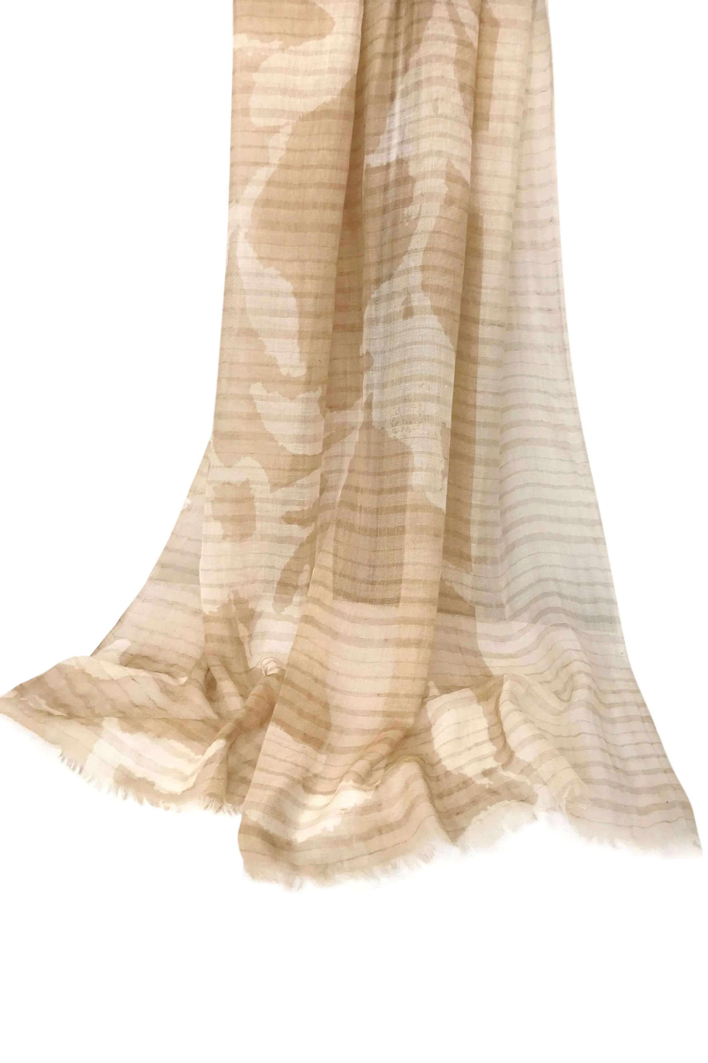 Beige Floral Cashmere Scarf