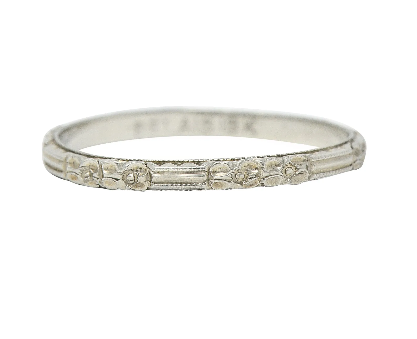 Belais Art Deco 18 Karat White Gold Floral Orange Blossom Wedding Band Ring