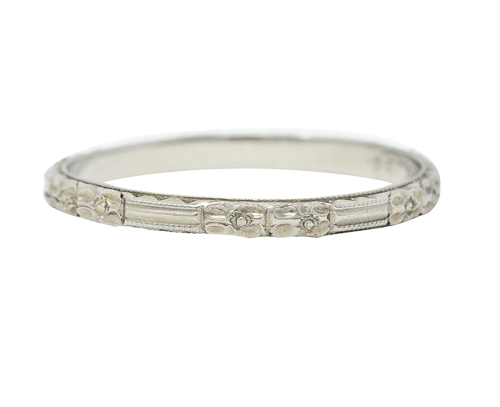 Belais Art Deco 18 Karat White Gold Floral Orange Blossom Wedding Band Ring
