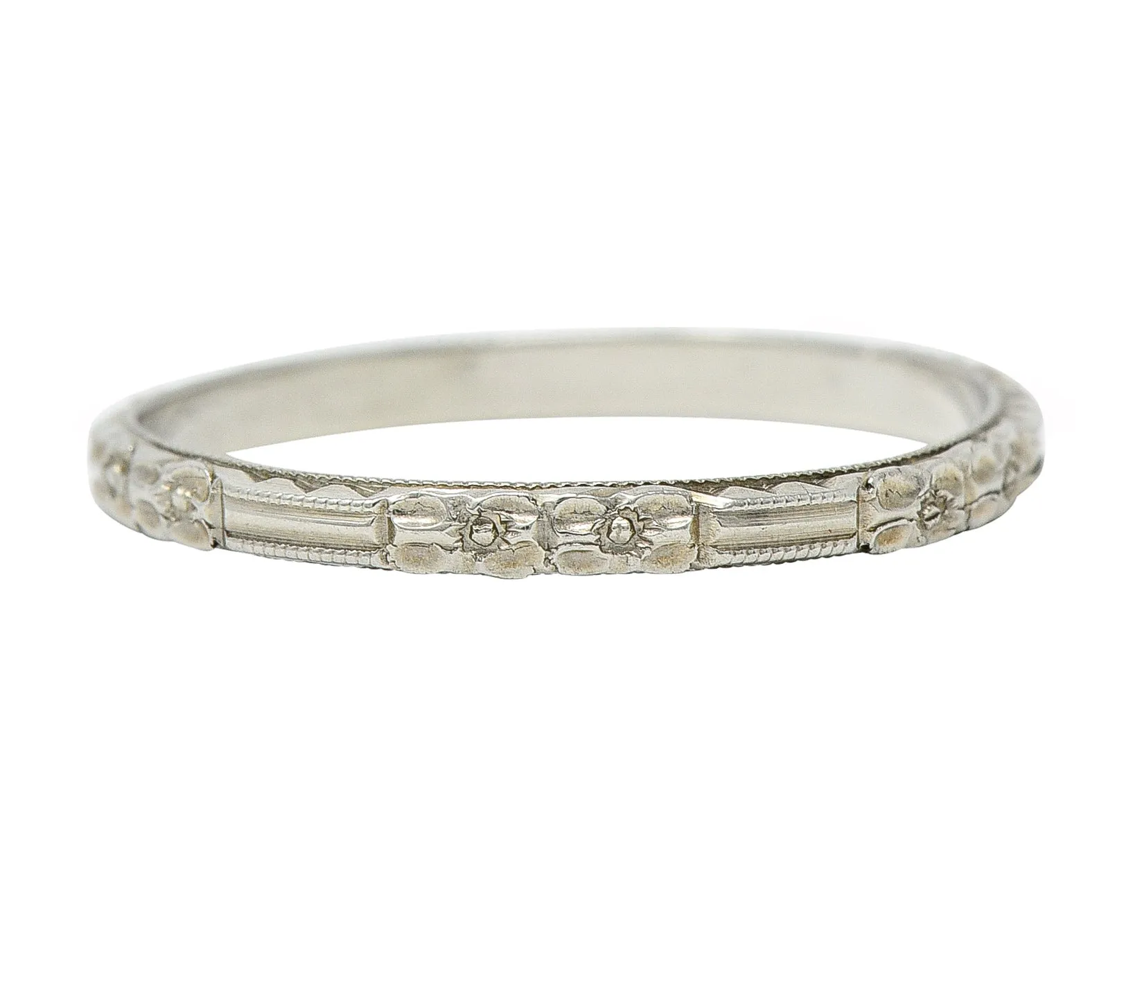 Belais Art Deco 18 Karat White Gold Floral Orange Blossom Wedding Band Ring