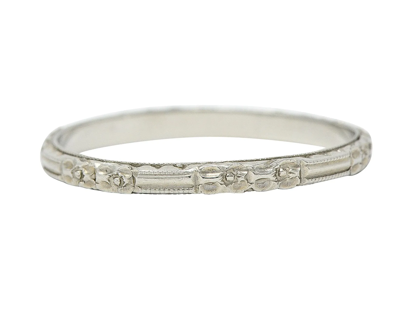 Belais Art Deco 18 Karat White Gold Floral Orange Blossom Wedding Band Ring