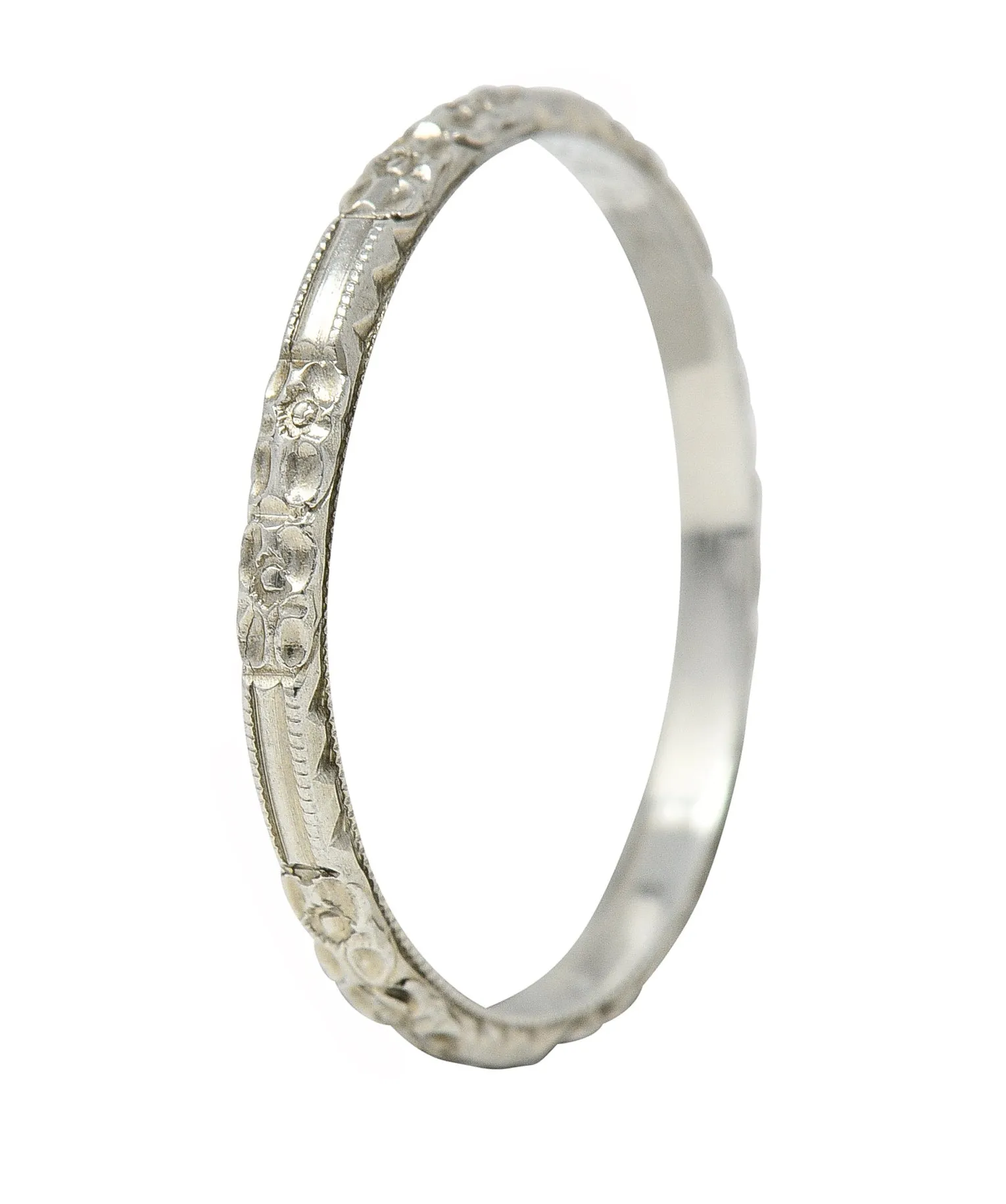 Belais Art Deco 18 Karat White Gold Floral Orange Blossom Wedding Band Ring