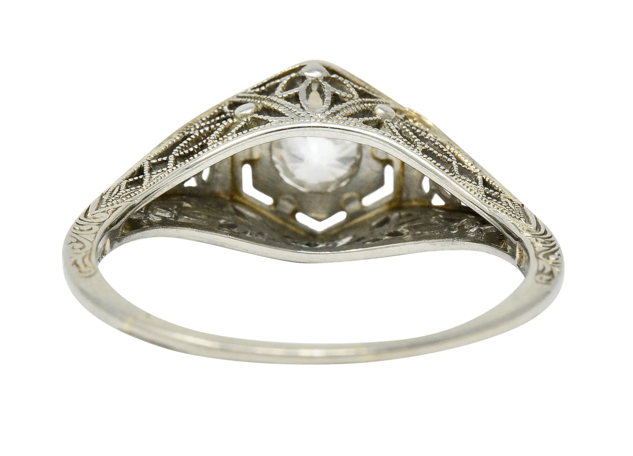 Belais Early Art Deco 0.26 CTW Diamond 18 Karat White Gold Floral Engagement Ring