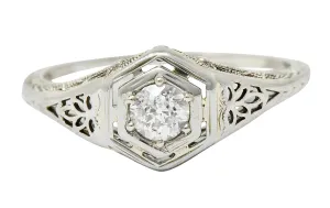 Belais Early Art Deco 0.26 CTW Diamond 18 Karat White Gold Floral Engagement Ring