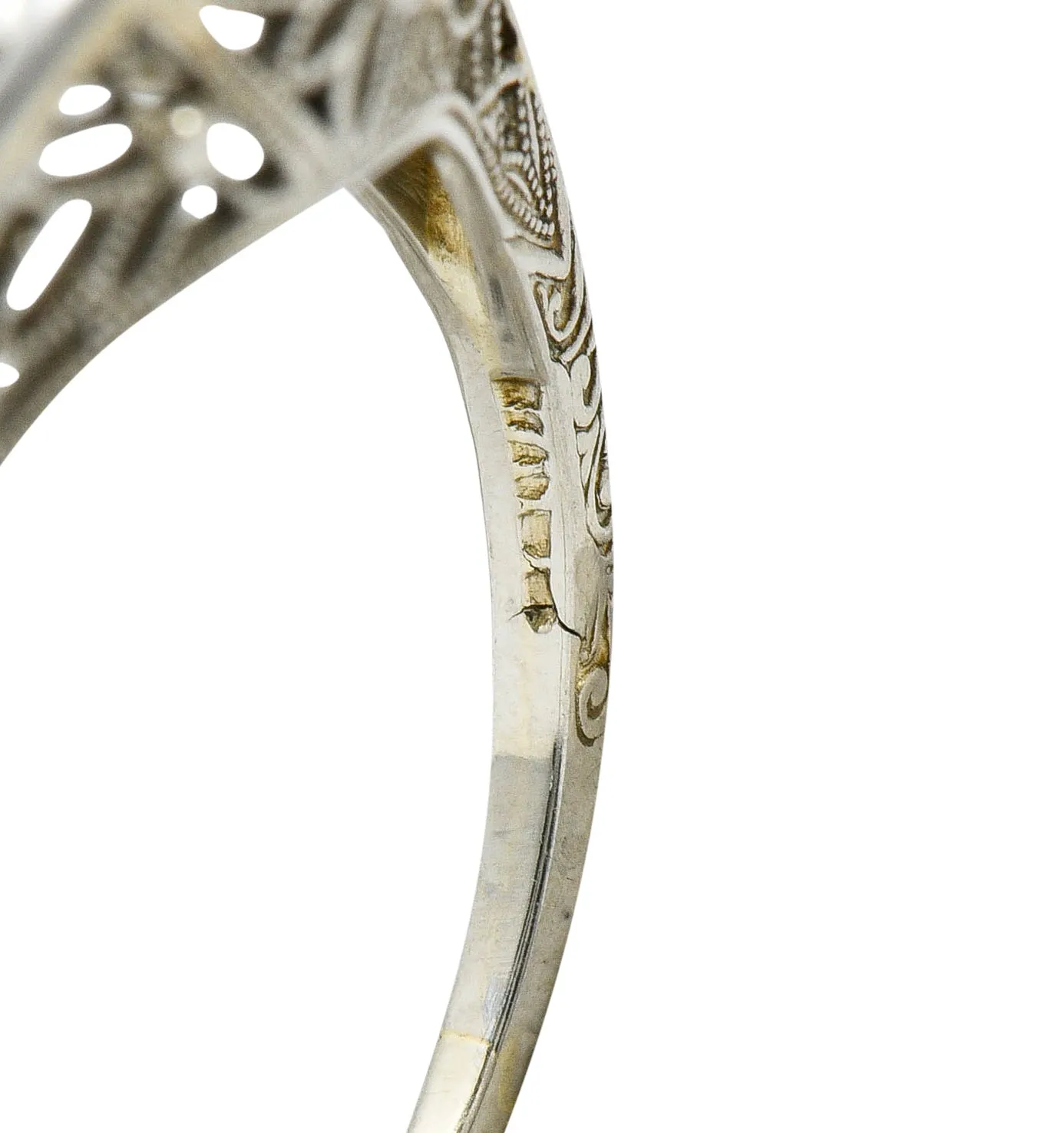 Belais Early Art Deco 0.26 CTW Diamond 18 Karat White Gold Floral Engagement Ring