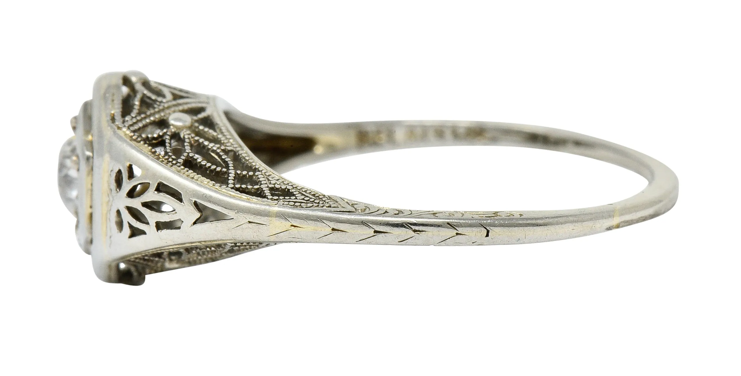 Belais Early Art Deco 0.26 CTW Diamond 18 Karat White Gold Floral Engagement Ring
