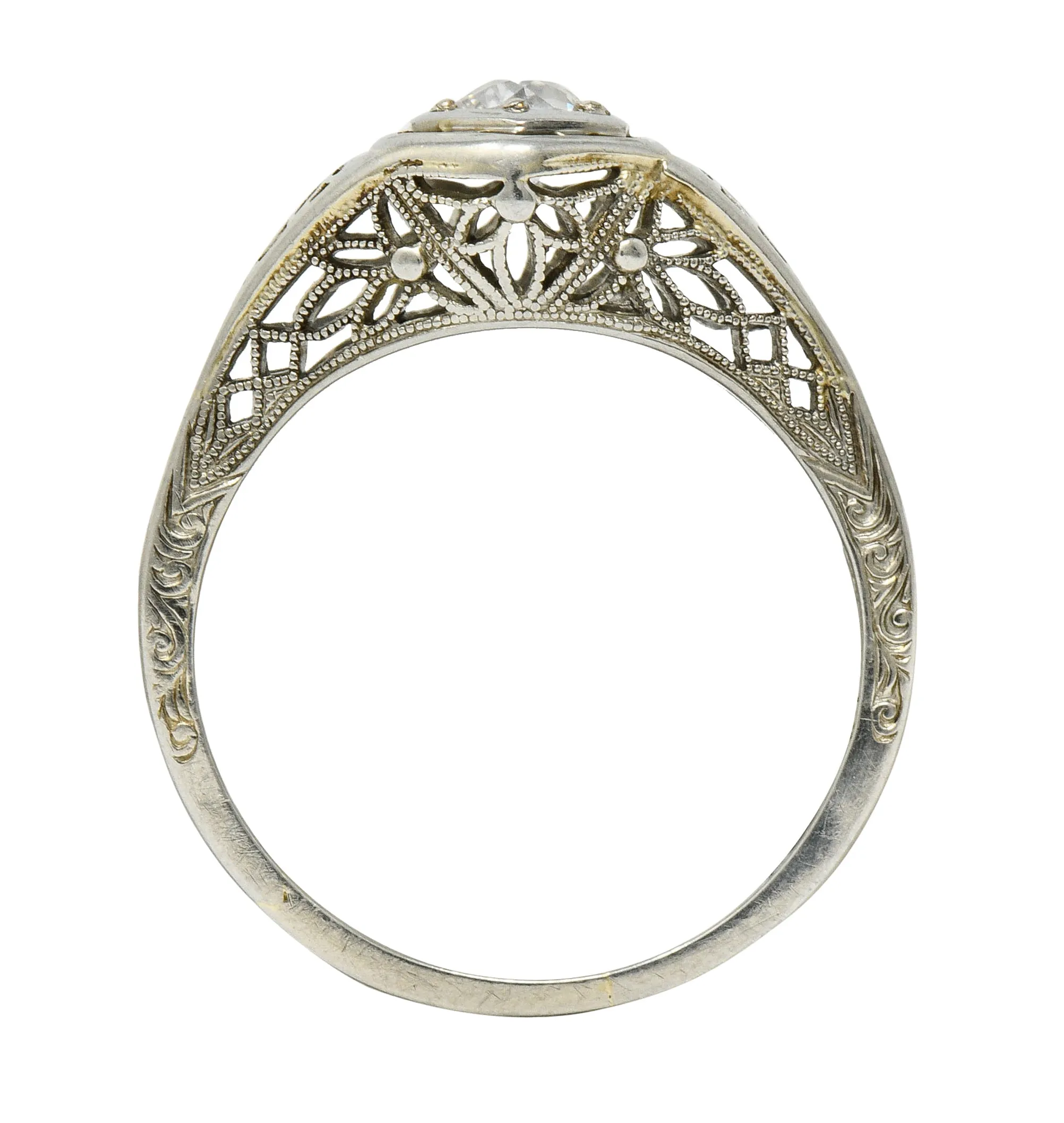 Belais Early Art Deco 0.26 CTW Diamond 18 Karat White Gold Floral Engagement Ring