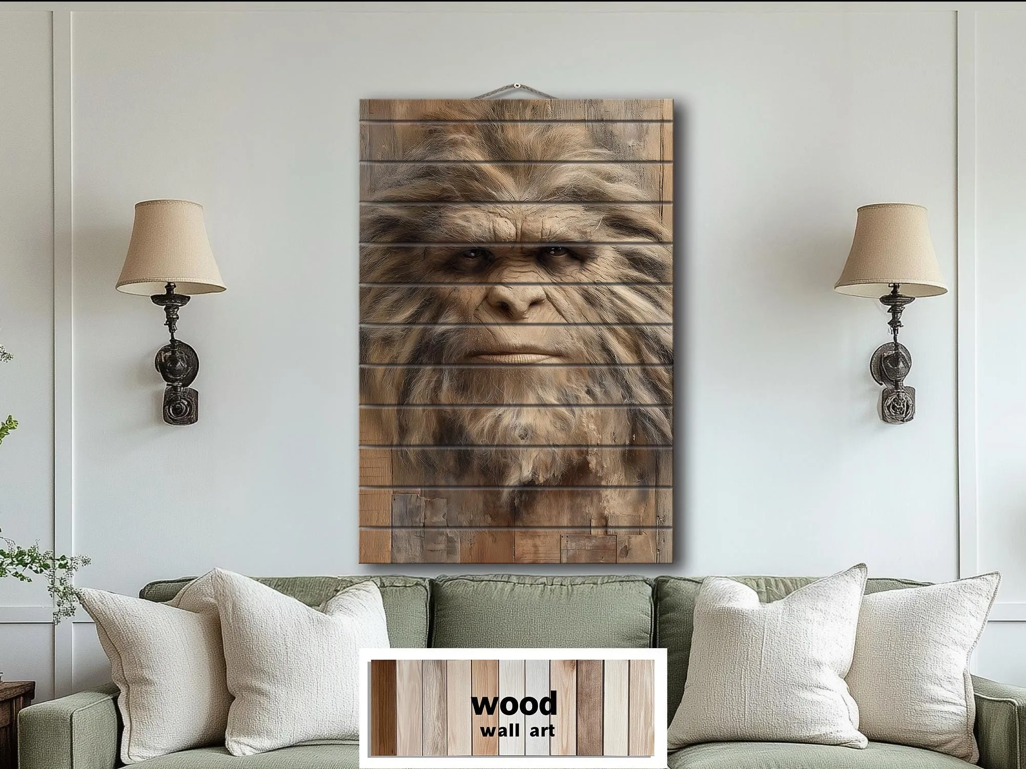 Bigfoot Portrait Distressed Wood Wall Art
