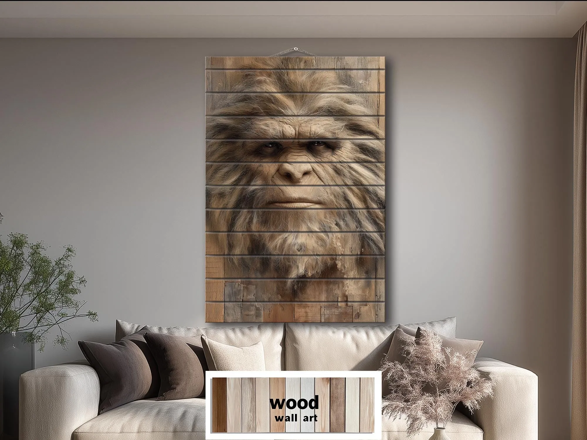 Bigfoot Portrait Distressed Wood Wall Art