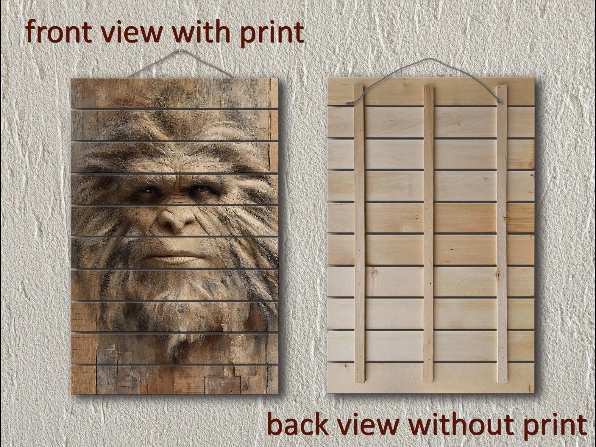 Bigfoot Portrait Distressed Wood Wall Art
