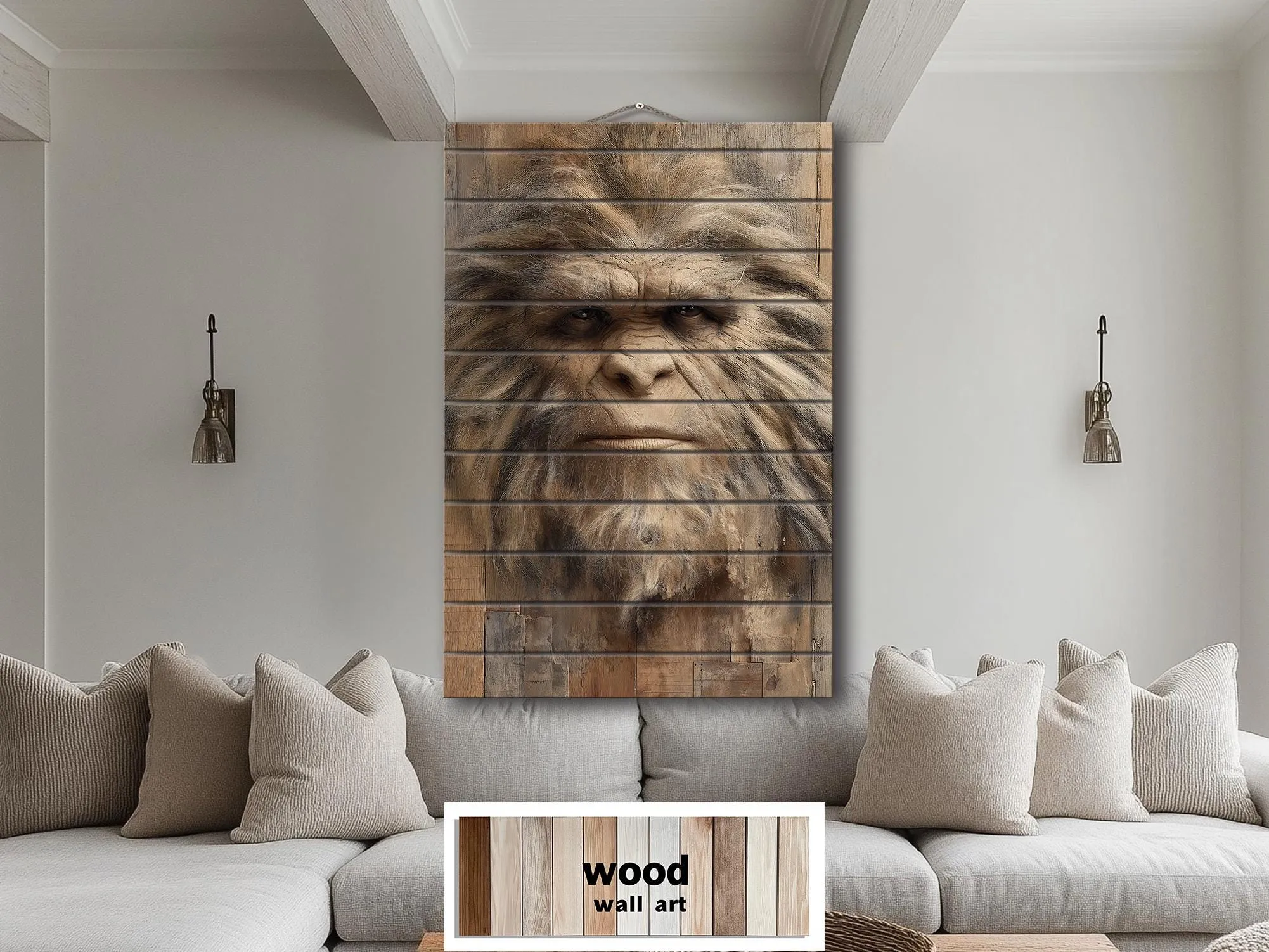 Bigfoot Portrait Distressed Wood Wall Art