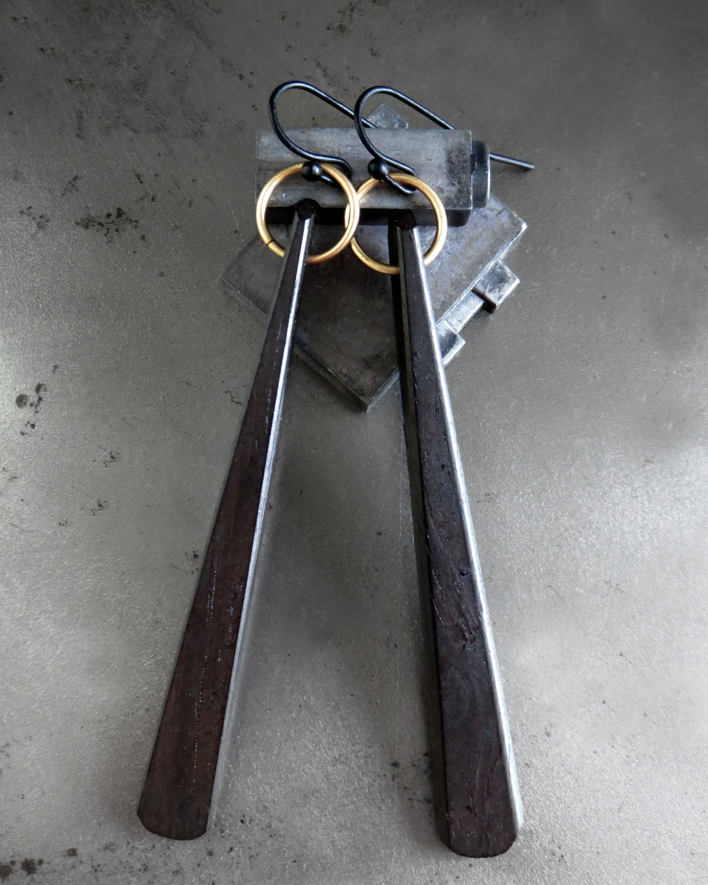 BLADE - Black Wood Earrings with Circle Ring