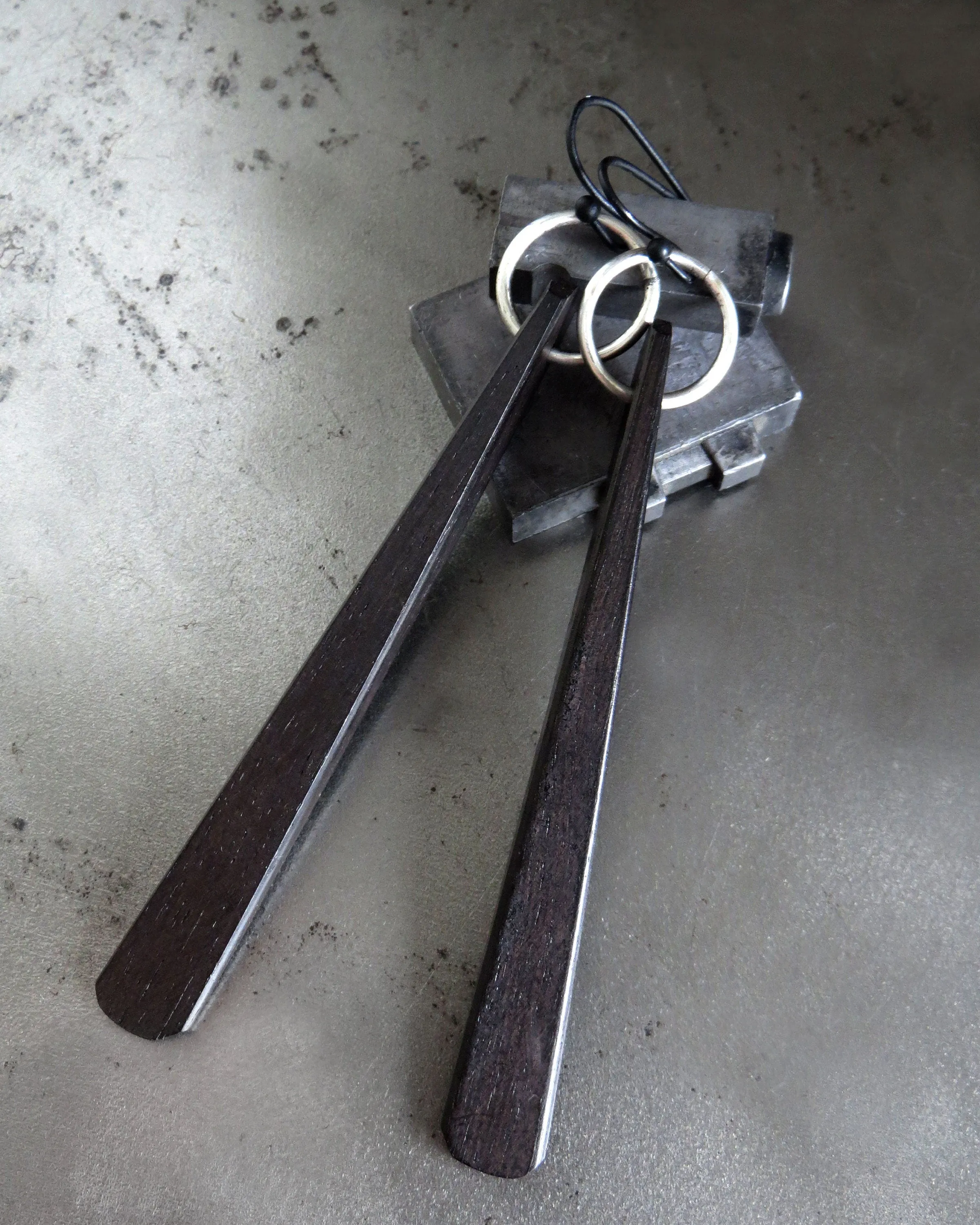 BLADE - Black Wood Earrings with Circle Ring