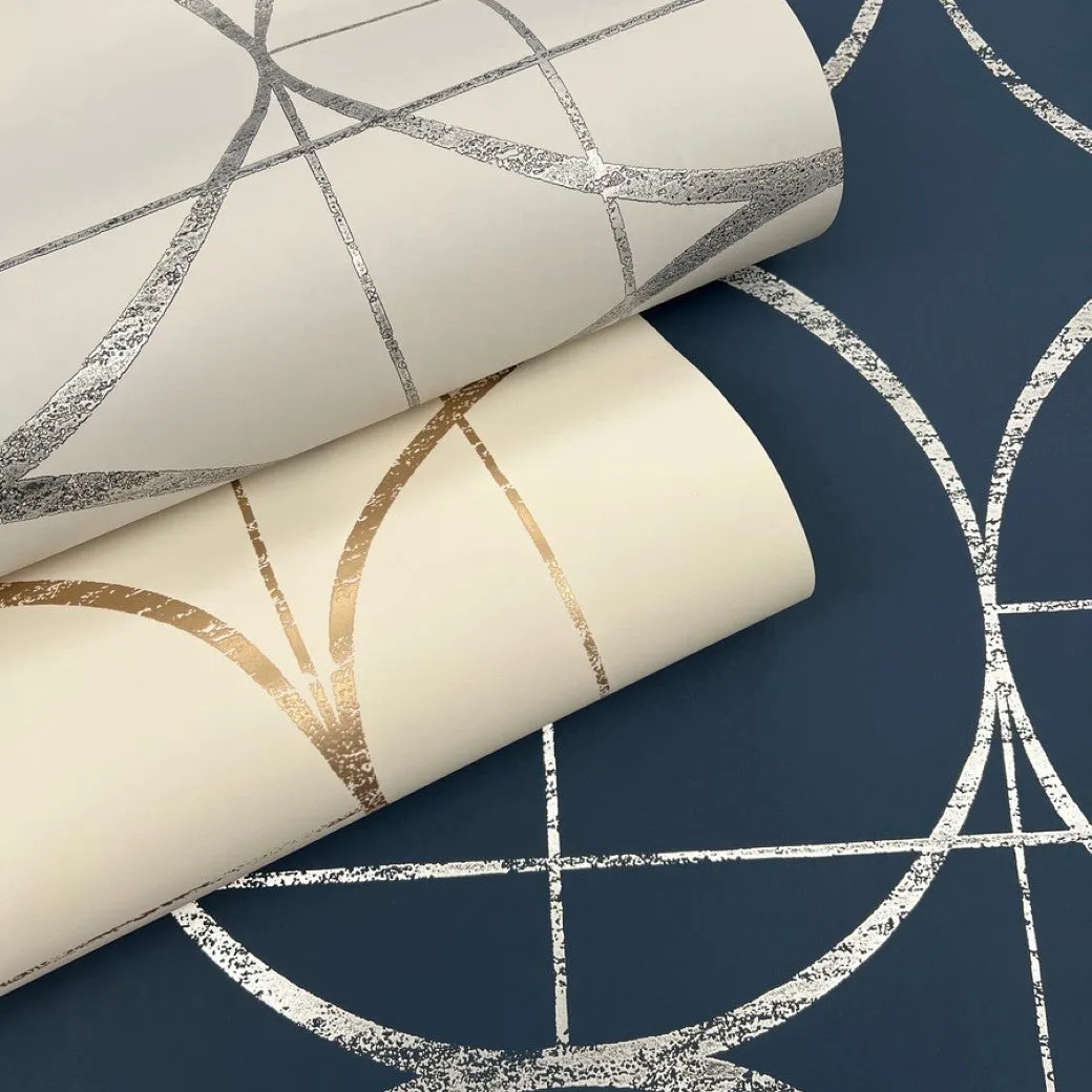 Blue & Silver Sun Circles Wallpaper (60 SqFt)