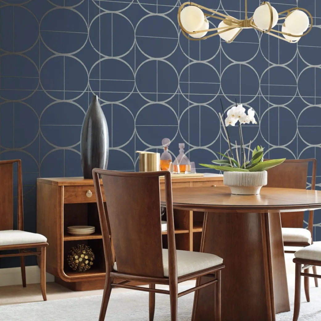 Blue & Silver Sun Circles Wallpaper (60 SqFt)