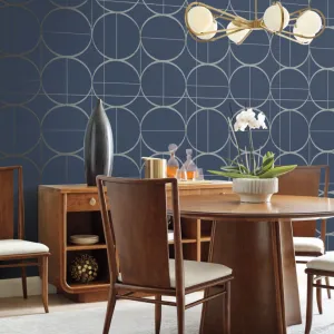 Blue & Silver Sun Circles Wallpaper (60 SqFt)