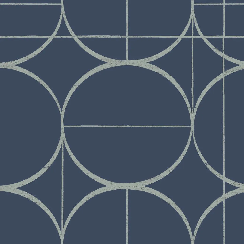 Blue & Silver Sun Circles Wallpaper (60 SqFt)