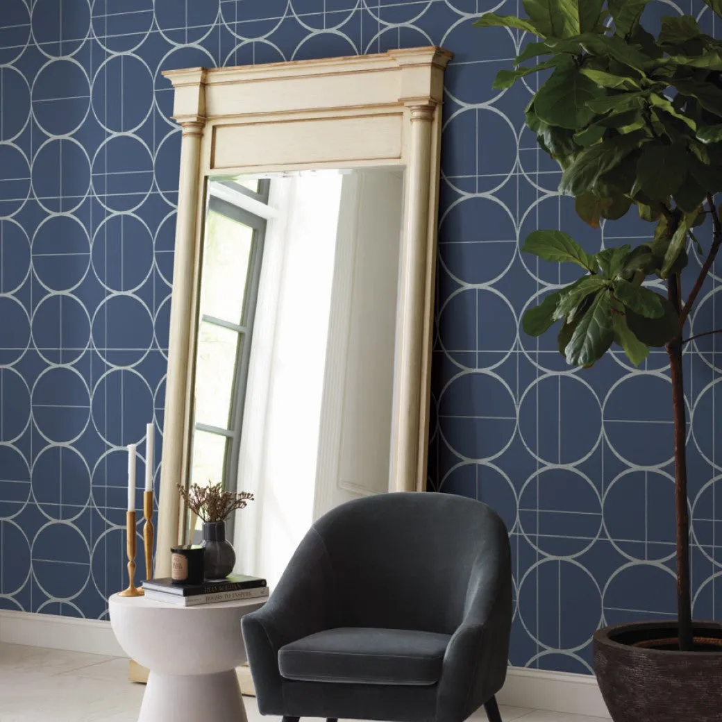 Blue & Silver Sun Circles Wallpaper (60 SqFt)