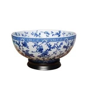 Blue & White Floral Porcelain Bowl w/ Base
