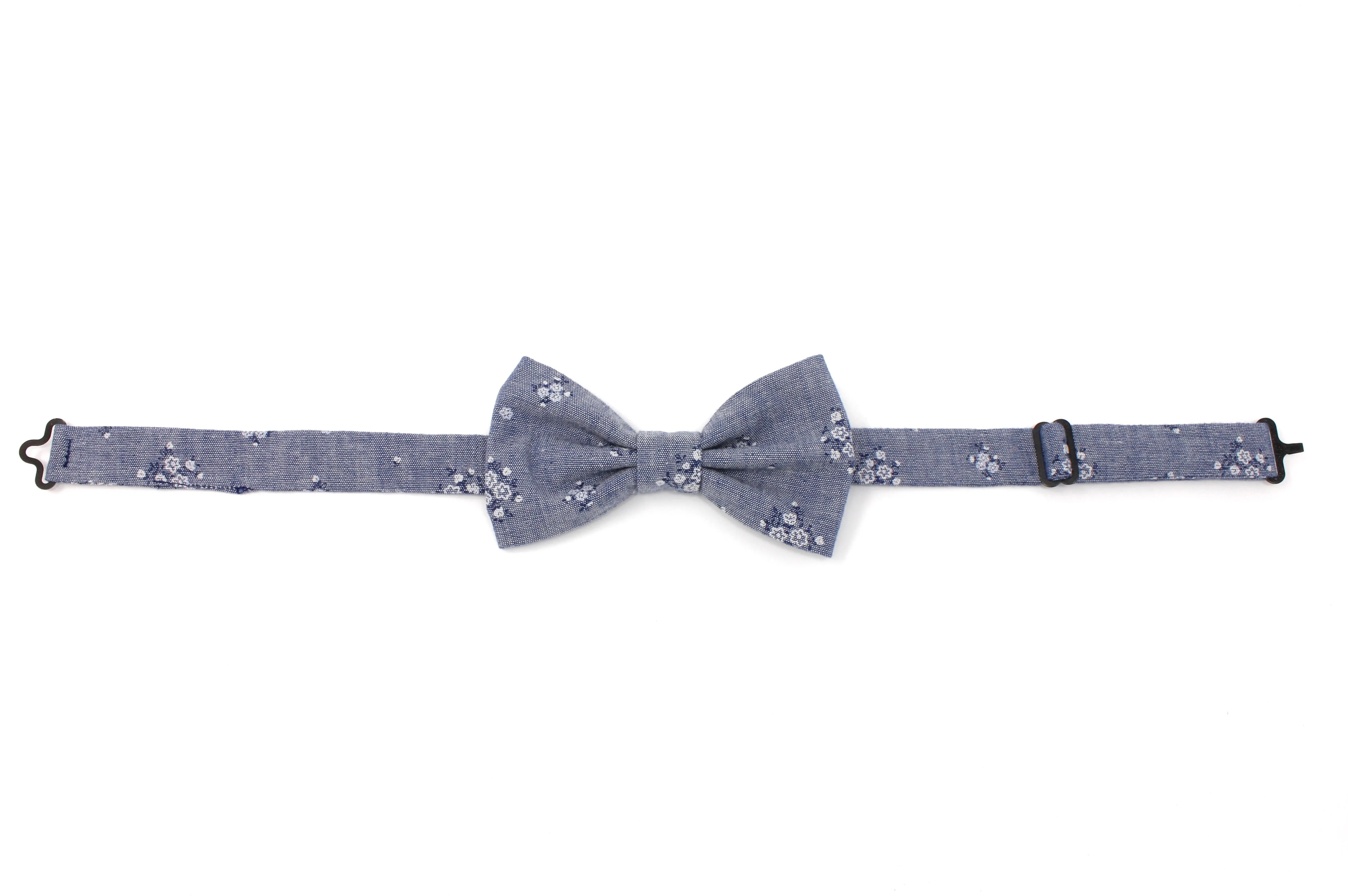 Blue Chambray Floral Bow Tie