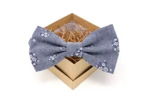Blue Chambray Floral Bow Tie