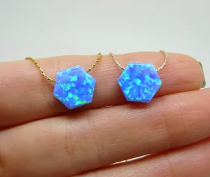 Blue Opal Hexagon Necklace – Minimalist Geometric Jewelry