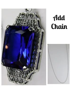 Blue Sapphire Pendant, 1930s Art Deco Jewelry #P13