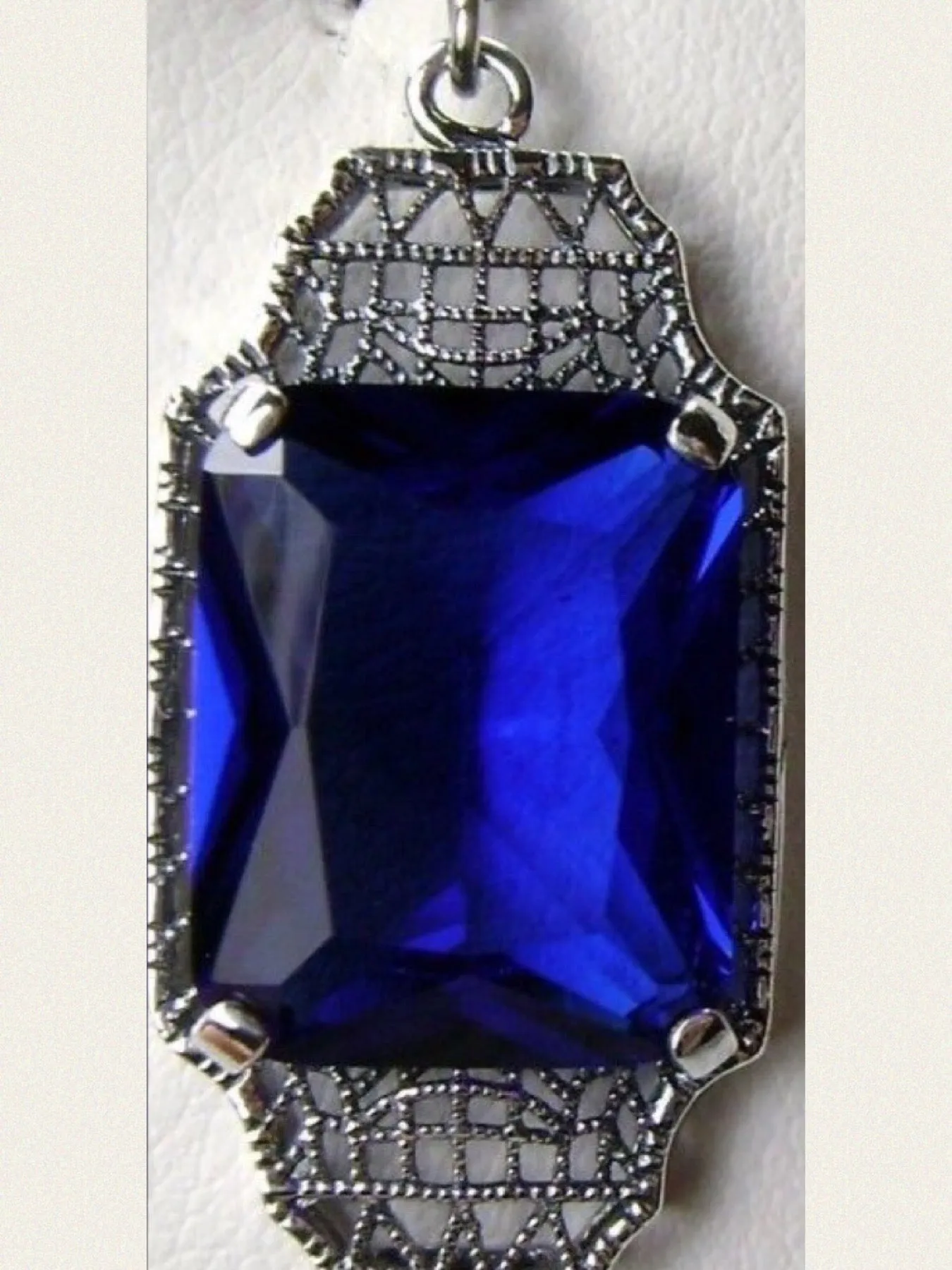 Blue Sapphire Pendant, 1930s Art Deco Jewelry #P13