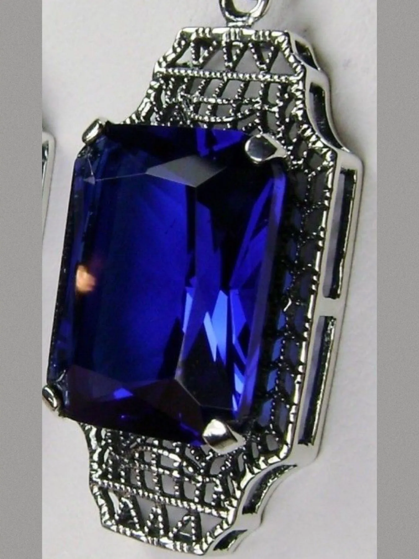 Blue Sapphire Pendant, 1930s Art Deco Jewelry #P13