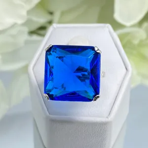 Blue Sapphire Ring, 20ct Big Huge Square Gem, Vintage Jewelry #D1