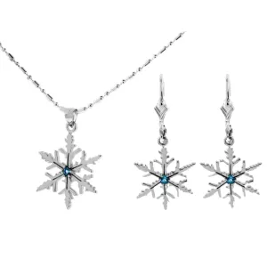 Blue Topaz Snowflake Necklace and Dangle Earrings Set