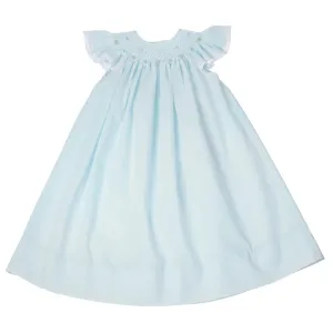 Blue with White Smocked Angel Sleeve Lacy Bishop