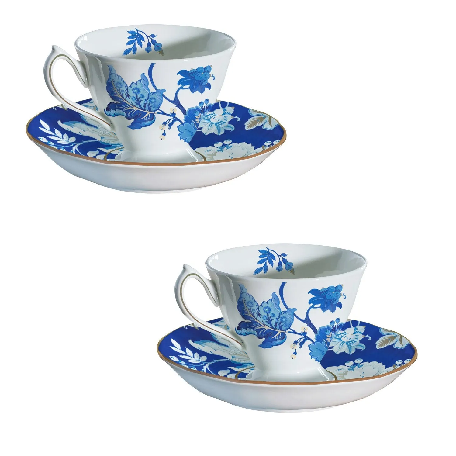 Bone China Cup and Saucer Set, 6 OZ, Blue Floral Toile,3mss6861