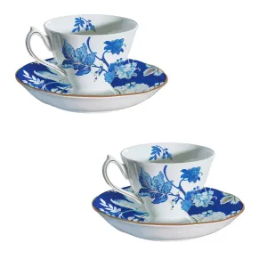 Bone China Cup and Saucer Set, 6 OZ, Blue Floral Toile,3mss6861