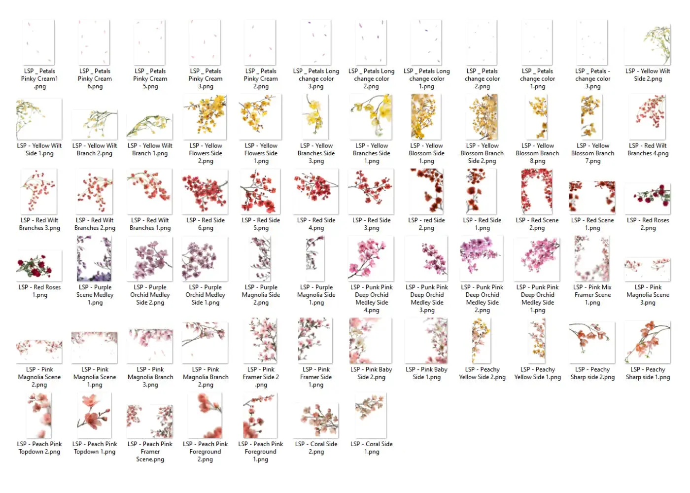 Botanical Branch Overlays: Colored Floral Branches
