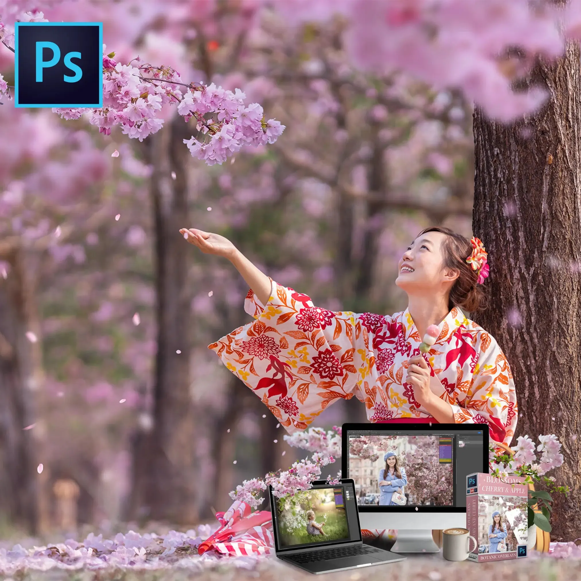 Botanical Overlays: Cherry & Apple Blossom Branches
