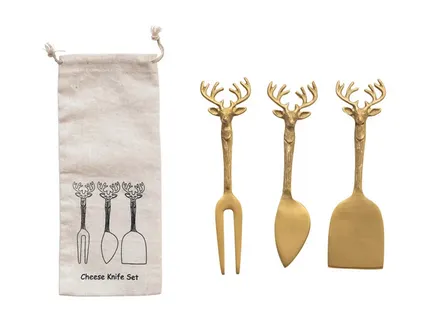Brass Cheese Knives w/ Reindeer, Set of 3