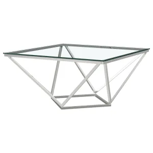 Brittania Square Glass Top Geometric Coffee Table Nickel