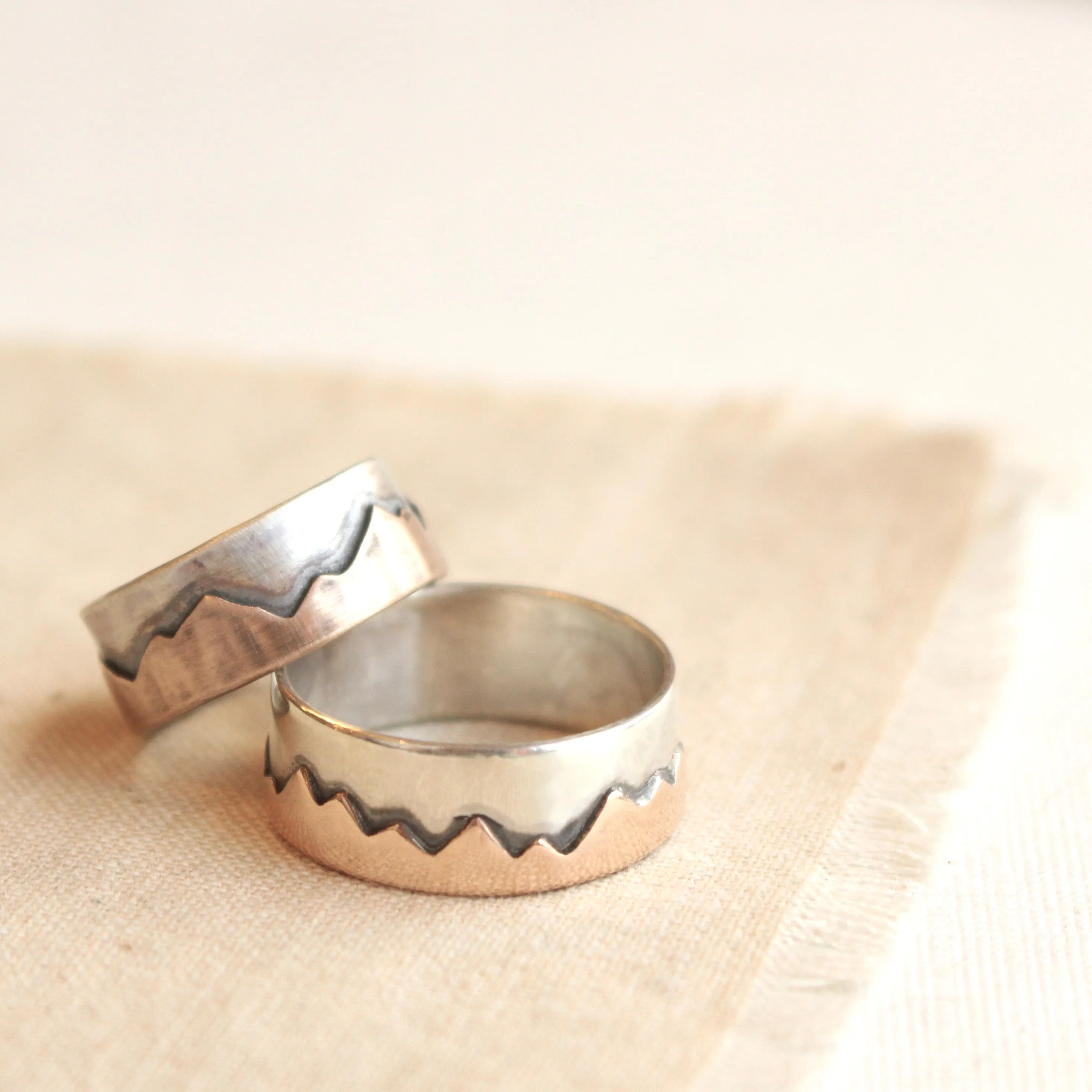 Bronze & Silver Mountain Range Ring