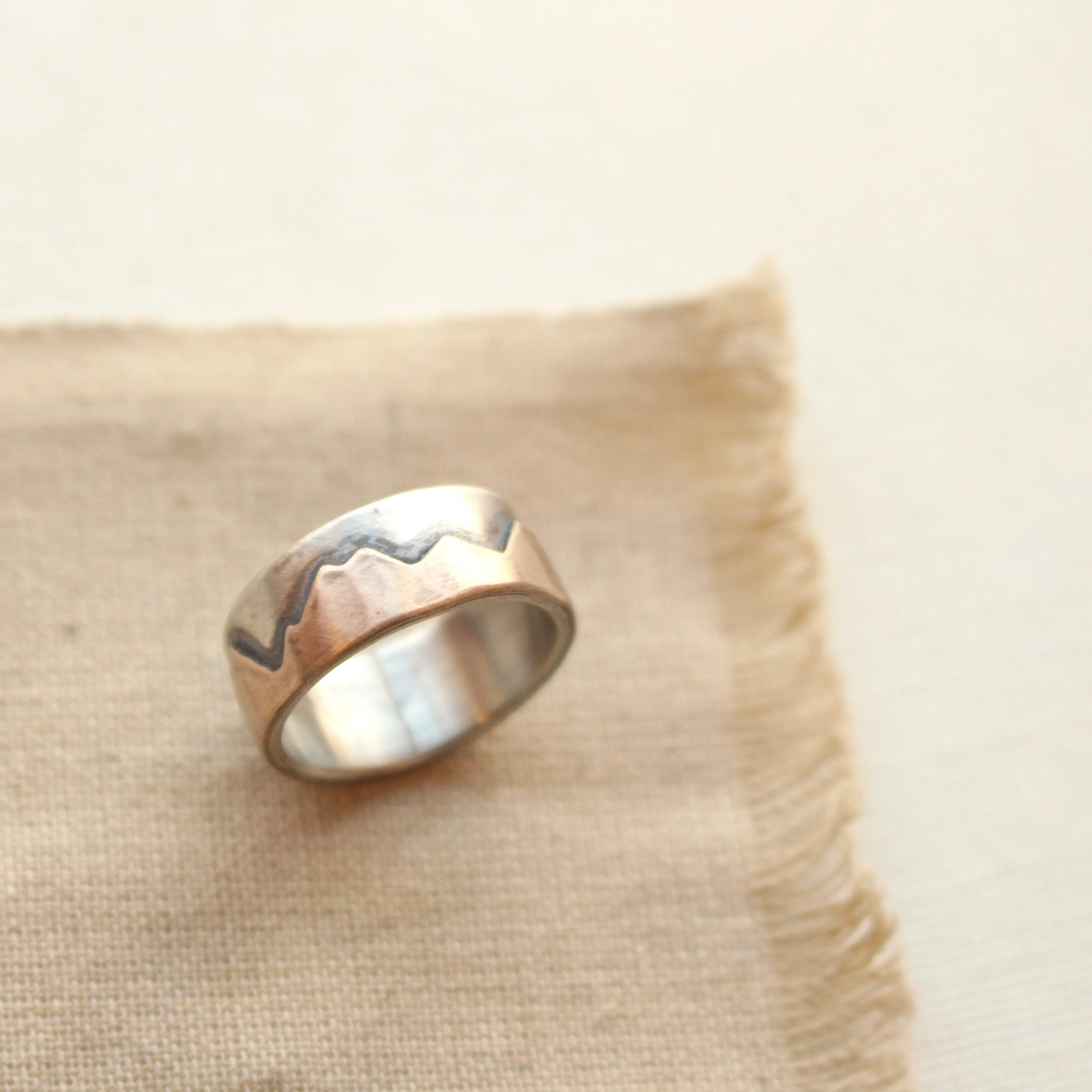 Bronze & Silver Mountain Range Ring