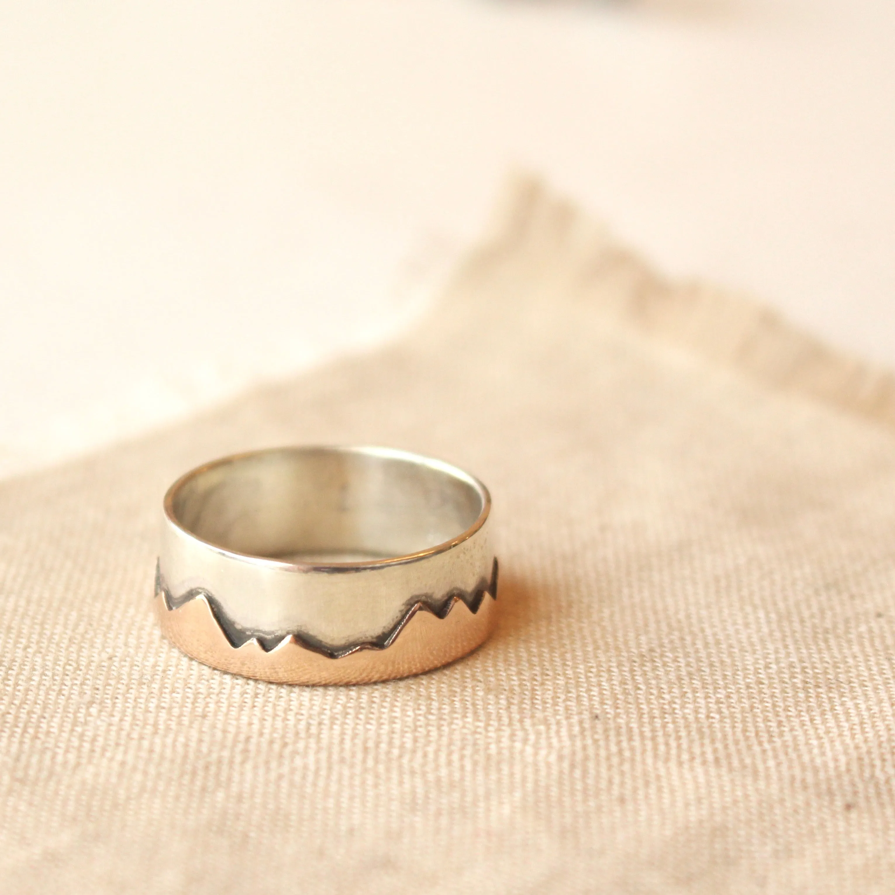 Bronze & Silver Mountain Range Ring