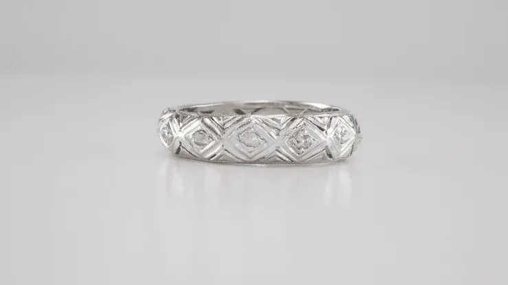 Brookfield Art Deco Antique Rose Cut Diamond Wedding Ring in Platinum - Size 6.5